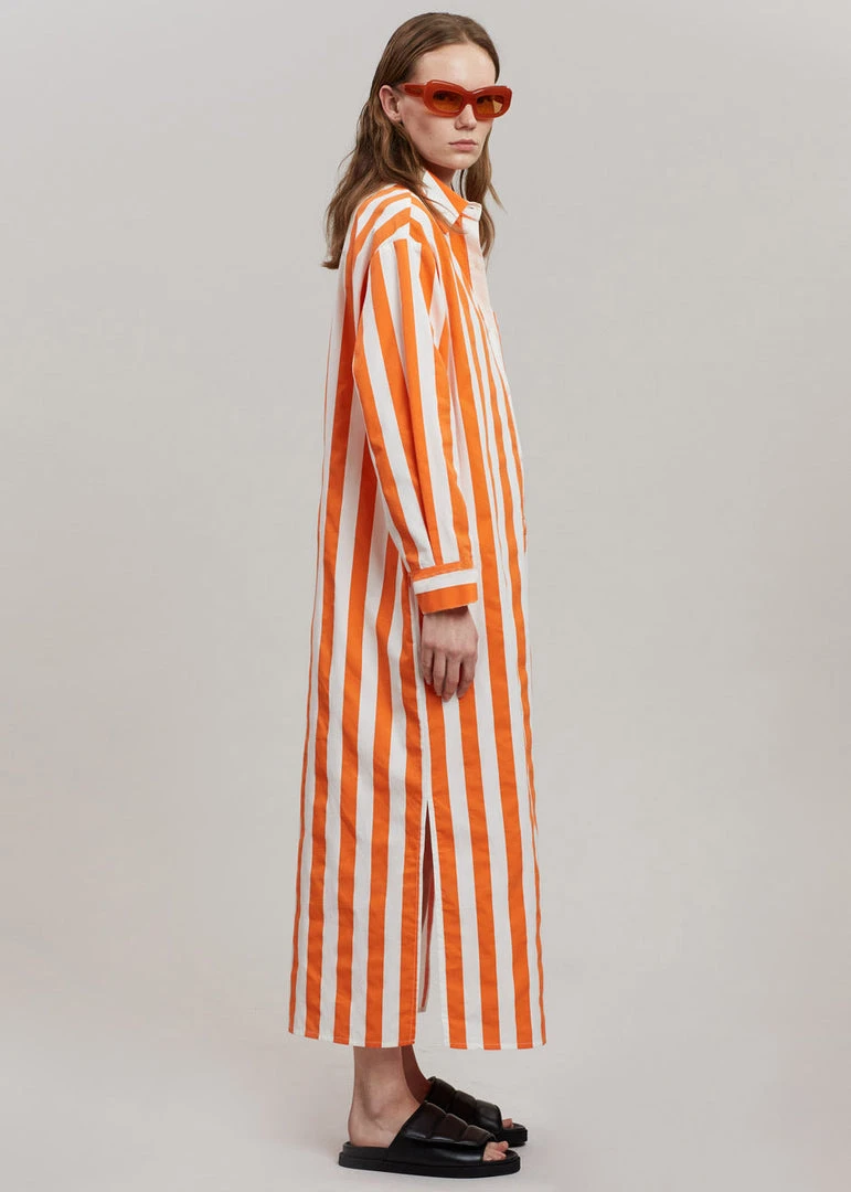 The Frankie Shop CLOTHING Cala Shirt Dress - Orange Stripe 1 The Frankie Shop CLOTHING Cala Shirt Dress - Orange Stripe