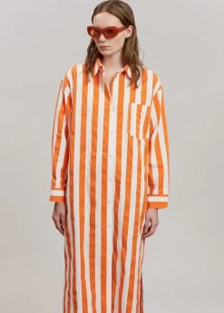 The Frankie Shop CLOTHING Cala Shirt Dress - Orange Stripe