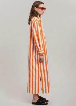 The Frankie Shop CLOTHING Cala Shirt Dress - Orange Stripe 13 The Frankie Shop CLOTHING Cala Shirt Dress - Orange Stripe