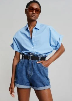 Le Vase Cece Cuffed Sleeve Shirt - Blue CLOTHING