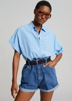 Le Vase Cece Cuffed Sleeve Shirt - Blue CLOTHING