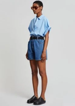 Le Vase Cece Cuffed Sleeve Shirt - Blue CLOTHING