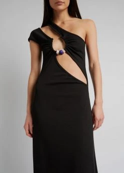 CLOTHING Christopher Esber Quartz Split Ruched Tank Dress - Black/Pink Stones