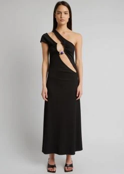 CLOTHING Christopher Esber Quartz Split Ruched Tank Dress - Black/Pink Stones