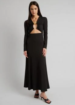 Christopher Esber Split Quartz Ruched Long Sleeve Dress - Black/Yellow Stones CLOTHING