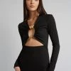 Christopher Esber Split Quartz Ruched Long Sleeve Dress - Black/Yellow Stones CLOTHING
