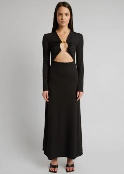 Christopher Esber Split Quartz Ruched Long Sleeve Dress - Black/Yellow Stones CLOTHING