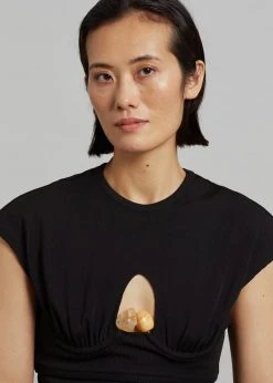 Christopher Esber Underbust Quartz Ribbed Tank - Black/Yellow Stones