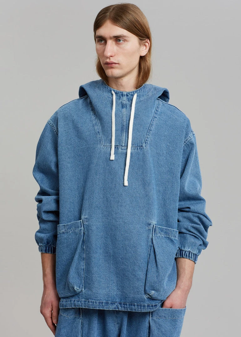 Farmers Market Men Cliff Denim Hoodie - Worn Wash 1 Farmers Market Men Cliff Denim Hoodie - Worn Wash