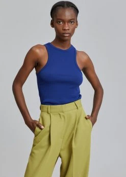 Cream Villa Corsy Ribbed Tank - Navy CLOTHING