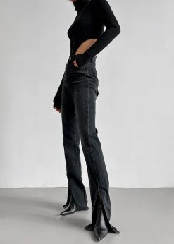 Paper Moon Destry Front Slit Jeans - Black CLOTHING