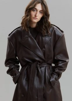 Paper Moon CLOTHING Diana Faux Leather Trench Coat - Java