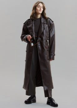 Paper Moon CLOTHING Diana Faux Leather Trench Coat - Java