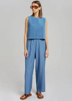 Cafe Noir Dua Loose Pants - Medium Wash CLOTHING