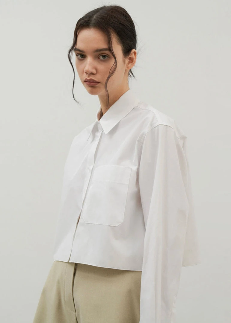 Maimia CLOTHING Ede Cropped Button Shirt - White 1 Maimia CLOTHING Ede Cropped Button Shirt - White