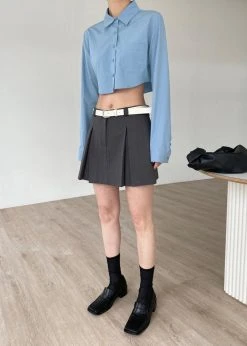 The Frankie Shop CLOTHING Eiko Cropped Shirt - Blue 10 The Frankie Shop CLOTHING Eiko Cropped Shirt - Blue