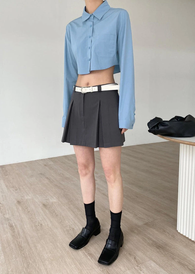 The Frankie Shop CLOTHING Eiko Cropped Shirt - Blue 3 The Frankie Shop CLOTHING Eiko Cropped Shirt - Blue