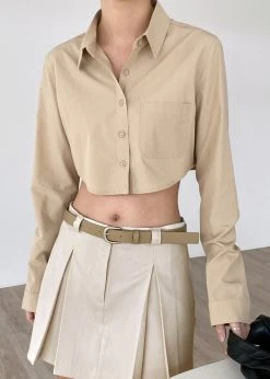 The Frankie Shop Eiko Cropped Shirt - Sand CLOTHING