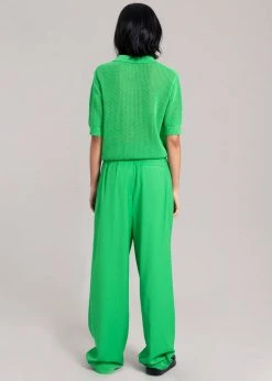 The Frankie Shop CLOTHING Ela Crochet Polo Top - Kelly Green