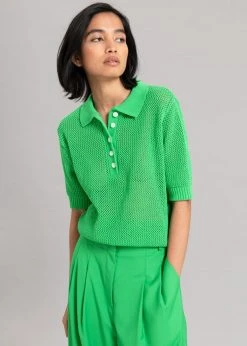 The Frankie Shop CLOTHING Ela Crochet Polo Top - Kelly Green