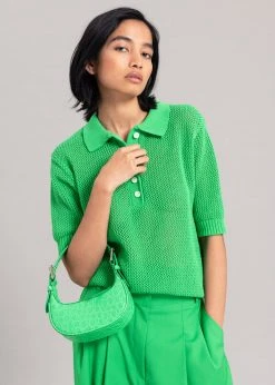 The Frankie Shop CLOTHING Ela Crochet Polo Top - Kelly Green