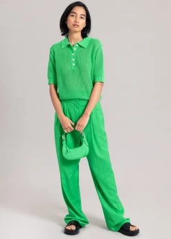 The Frankie Shop CLOTHING Ela Crochet Polo Top - Kelly Green