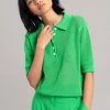 The Frankie Shop CLOTHING Ela Crochet Polo Top - Kelly Green