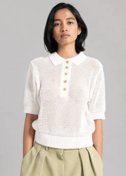 The Frankie Shop Ela Crochet Polo Top - White CLOTHING 11 The Frankie Shop Ela Crochet Polo Top - White CLOTHING