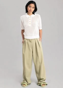 The Frankie Shop Ela Crochet Polo Top - White CLOTHING