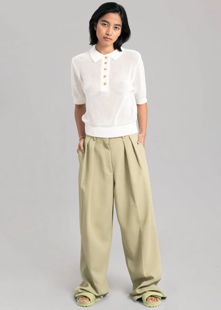 The Frankie Shop Ela Crochet Polo Top - White CLOTHING 2 The Frankie Shop Ela Crochet Polo Top - White CLOTHING