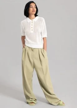 The Frankie Shop Ela Crochet Polo Top - White CLOTHING 10 The Frankie Shop Ela Crochet Polo Top - White CLOTHING