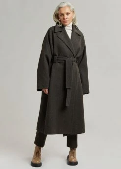 Plus Hong Elan Herringbone Coat - Dark Grey Melange CLOTHING