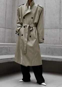 The Frankie Shop Eugene Trench Coat - Pale Khaki
