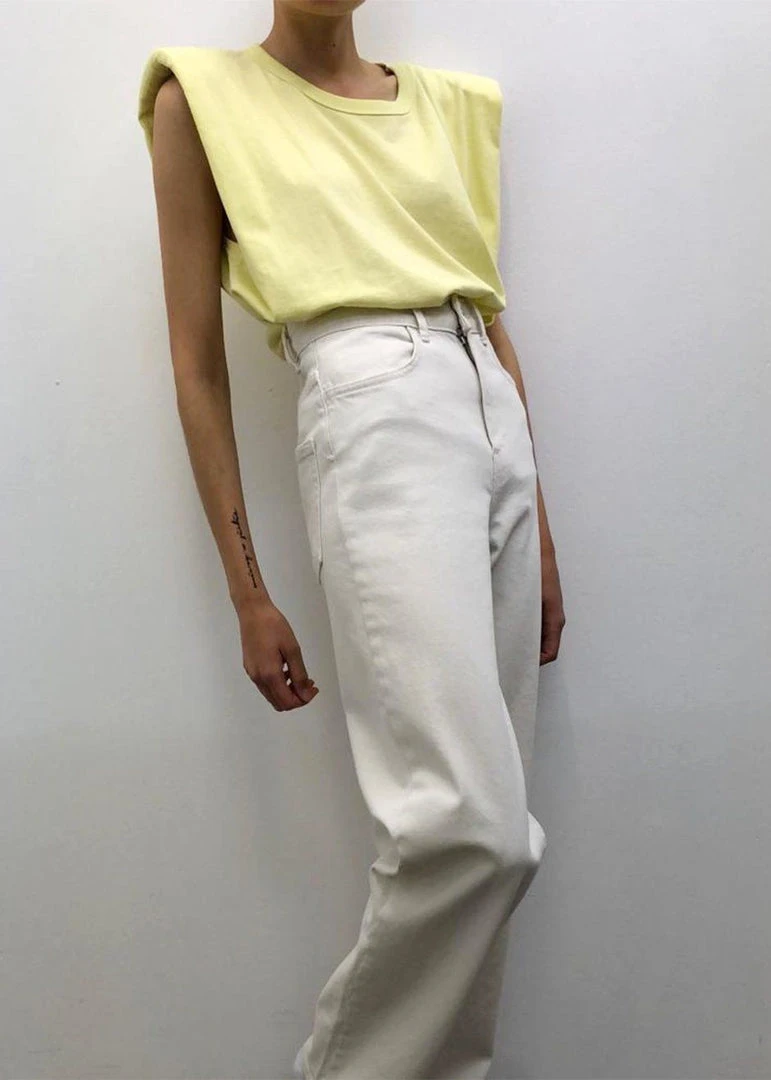 The Frankie Shop TFS X Camille Charrière Eva Padded Shoulder Muscle T-Shirt - Pale Yellow CLOTHING 2 The Frankie Shop TFS X Camille Charrière Eva Padded Shoulder Muscle T-Shirt - Pale Yellow CLOTHING