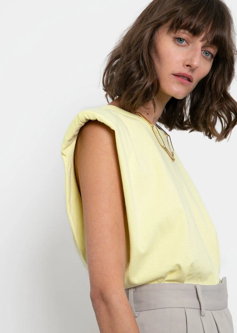 The Frankie Shop TFS X Camille Charrière Eva Padded Shoulder Muscle T-Shirt - Pale Yellow CLOTHING 8 The Frankie Shop TFS X Camille Charrière Eva Padded Shoulder Muscle T-Shirt - Pale Yellow CLOTHING