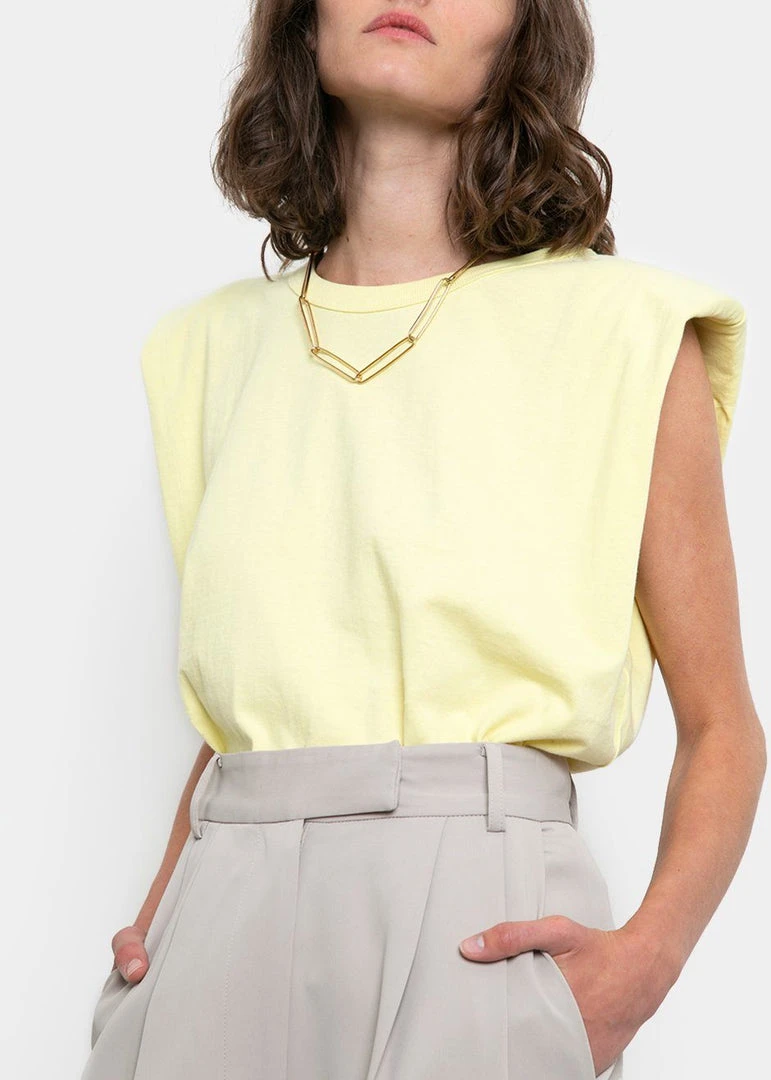 The Frankie Shop TFS X Camille Charrière Eva Padded Shoulder Muscle T-Shirt - Pale Yellow CLOTHING 5 The Frankie Shop TFS X Camille Charrière Eva Padded Shoulder Muscle T-Shirt - Pale Yellow CLOTHING