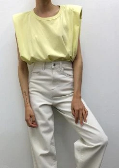 The Frankie Shop TFS X Camille Charrière Eva Padded Shoulder Muscle T-Shirt - Pale Yellow CLOTHING 15 The Frankie Shop TFS X Camille Charrière Eva Padded Shoulder Muscle T-Shirt - Pale Yellow CLOTHING
