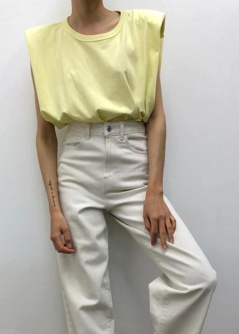 The Frankie Shop TFS X Camille Charrière Eva Padded Shoulder Muscle T-Shirt - Pale Yellow CLOTHING 6 The Frankie Shop TFS X Camille Charrière Eva Padded Shoulder Muscle T-Shirt - Pale Yellow CLOTHING