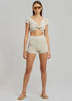 The Plan Galil Crochet Knit Cropped Top - Beige CLOTHING