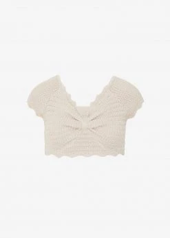 The Plan Galil Crochet Knit Cropped Top - Beige CLOTHING