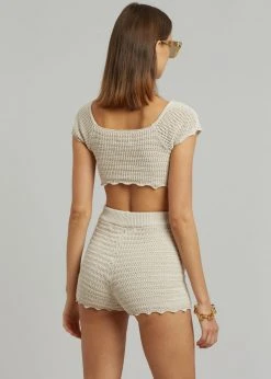 The Plan Galil Crochet Knit Shorts - Beige