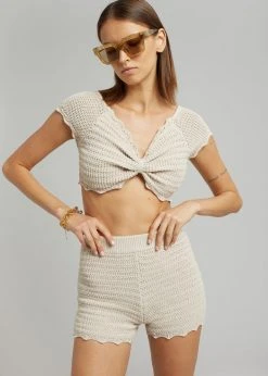 The Plan Galil Crochet Knit Shorts - Beige