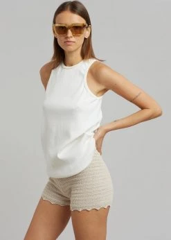 The Plan Galil Crochet Knit Shorts - Beige