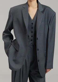 The Frankie Shop Gelso Oversized Blazer - Dark Grey Melange CLOTHING