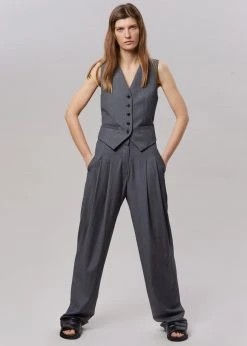 The Frankie Shop CLOTHING Gelso Pleated Trousers - Dark Grey Melange