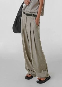 The Frankie Shop CLOTHING Gelso Pleated Trousers - Light Taupe Melange