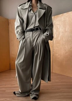 The Frankie Shop CLOTHING Gelso Pleated Trousers - Light Taupe Melange