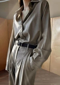 The Frankie Shop Gelso Shirt - Light Taupe Melange