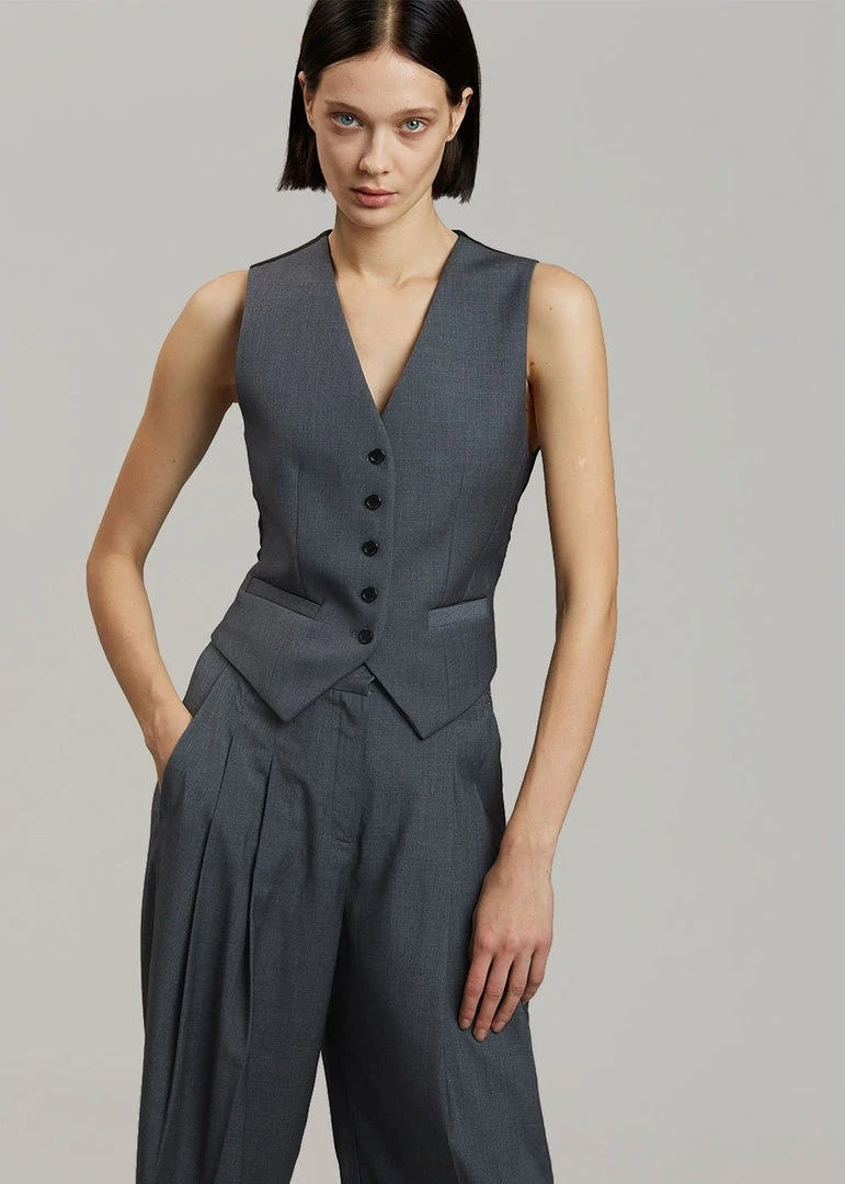 The Frankie Shop CLOTHING Gelso Waistcoat - Dark Grey Melange 10 The Frankie Shop CLOTHING Gelso Waistcoat - Dark Grey Melange