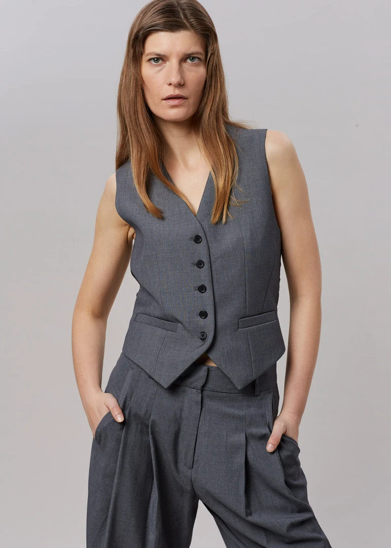 The Frankie Shop CLOTHING Gelso Waistcoat - Dark Grey Melange 3 The Frankie Shop CLOTHING Gelso Waistcoat - Dark Grey Melange